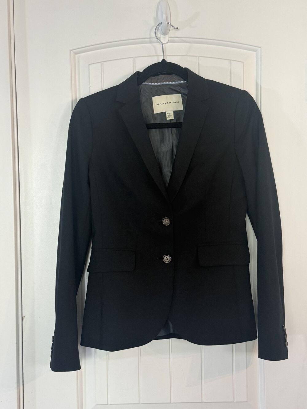 Banana Republic Blazer Women's 2 Black 95%Wool Stretch Career Jacket Double Vent